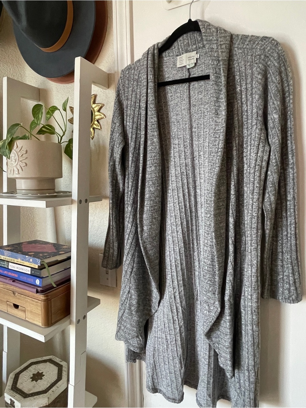 Open front ribbed cardigan sweater heather gray Anthro Saturday Sunday size S/M